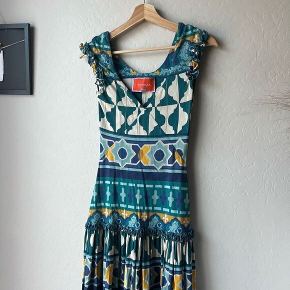 La DoubleJ Dress Pimento Blue Printed V-Neck Short Sleeve Maxi Dress Size XS - Picture 3 of 13